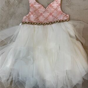 Pink and White Tulle Dress with Floral Embroidery (couture princess)